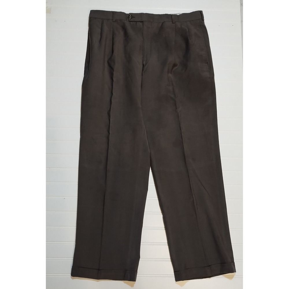 J.D. Christopher Mens Brown Wool Flat Front Cuffed Dress Pants 35x28 (Tag 38x30)
